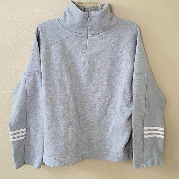 Adidas Essentials Comfort Gray White Funnel Neck Sweatshirt - Size Large - Picture 4 of 7